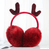 Antler Plush Earmuffs Winter Warm Fashion Retractable Ear Warmer One Size(Wine Red)