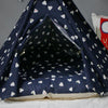 Large Cat Tent Kennel, Wooden Frame, Washable, Navy, 60x60x70cm