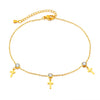 OPK GZ195 Stainless Steel Cross Zirconia Small Accessories Simple Anklets(Gold)