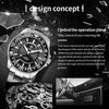 OCHSTIN 7019D Multifunctional Quartz Waterproof Luminous Steel Strap Men Watch(Black+Silver)