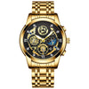 BINBOND 4010 Multifunctional Waterproof Hollowed Luminous Quartz Watch(Full Gold Black Surface)
