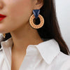 Rattan Wooden Vintage Handmade Dangle Earrings(Blue)