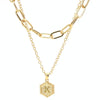 26 Alphabet Double Layer Necklace Hexagonal Letter Pendant Layered Collarbone Chain, Style: K