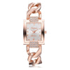 Square Dial Diamond Plated Hollow Alloy Bracelet Strap Quartz Watch for Women(Rose gold white flour)