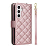 For Samsung Galaxy S25 5G Crossbody Rhombic Zipper Tower Buckle Leather Phone Case with Lanyard(Rose Gold)