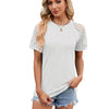 Summer Women Round Neck Flower Lace Patchwork Short Sleeve T-Shirt, Size: L(White)