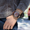 FNGEEN P1010 Men Fashion Large Dial Leather Belt Watch Student Casual Quartz Watch(Dark Brown Leather Coffee Surface)