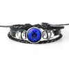 12 Constellation Black Braided Leather Glass Dome Punk Men Bracelet(Leo)