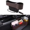 Car Multi-functional Co-pilot Seat Console PU Leather Box Cigarette Lighter Charging Pocket Cup Holder Seat Gap Side Storage Box(Coffee)