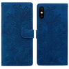 For iPhone X / XS Lace Floral Embossed Magnetic Buckle Leather Phone Case(Blue)