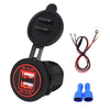 Universal Car Dual USB Charger Power Outlet Adapter 4.2A 5V IP66 with Aperture + 60cm Cable(Red Light)
