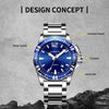 OCHSTIN 7002B Multifunctional Quartz Waterproof Luminous Steel Strap Men Watch(Silver+Blue)