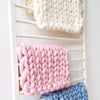 50x50cm New Born Baby Knitted Wool Blanket Newborn Photography Props Chunky Knit Blanket Basket Filler(White)