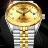 FNGEEN 7008 Men Fashion Diamond Dial Watch Couple Watch(Brown Leather Full Gold White Surface)
