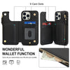 For iPhone 12 Pro Double Flap Zipper RFID Leather Phone Case with Short Lanyard(Black)