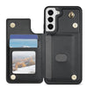 For Samsung Galaxy S21+ 5G Rhombic Dual Buckle Card Slots Phone Case with Lanyard(Black)