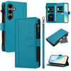 For Samsung Galaxy S25+ / S24+ 5G Magnetic Closure Nine Card Slots Zipper Leather Case with Hand Strap(Turquoise)