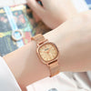 SANDA P1098 Simple Bar Scale Oval Dial Quartz Watch for Women(Mesh Belt Rose Gold)