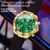 OLEVS 2875 Men Multifunctional Sports Chronograph Waterproof Quartz Watch(Green + Gold)