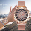 Smeeto Women Fashion Flower with Rhinestone Mesh Belt Alloy Bracelet Quartz Watch(rose gold)