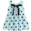 Girls Cotton Linen Love-heart Pattern Lace-up Dress(Blue)