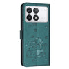 For Redmi K70 / K70 Pro Embossed Kitten Phone Leather Case with Lanyard(Dark Green)